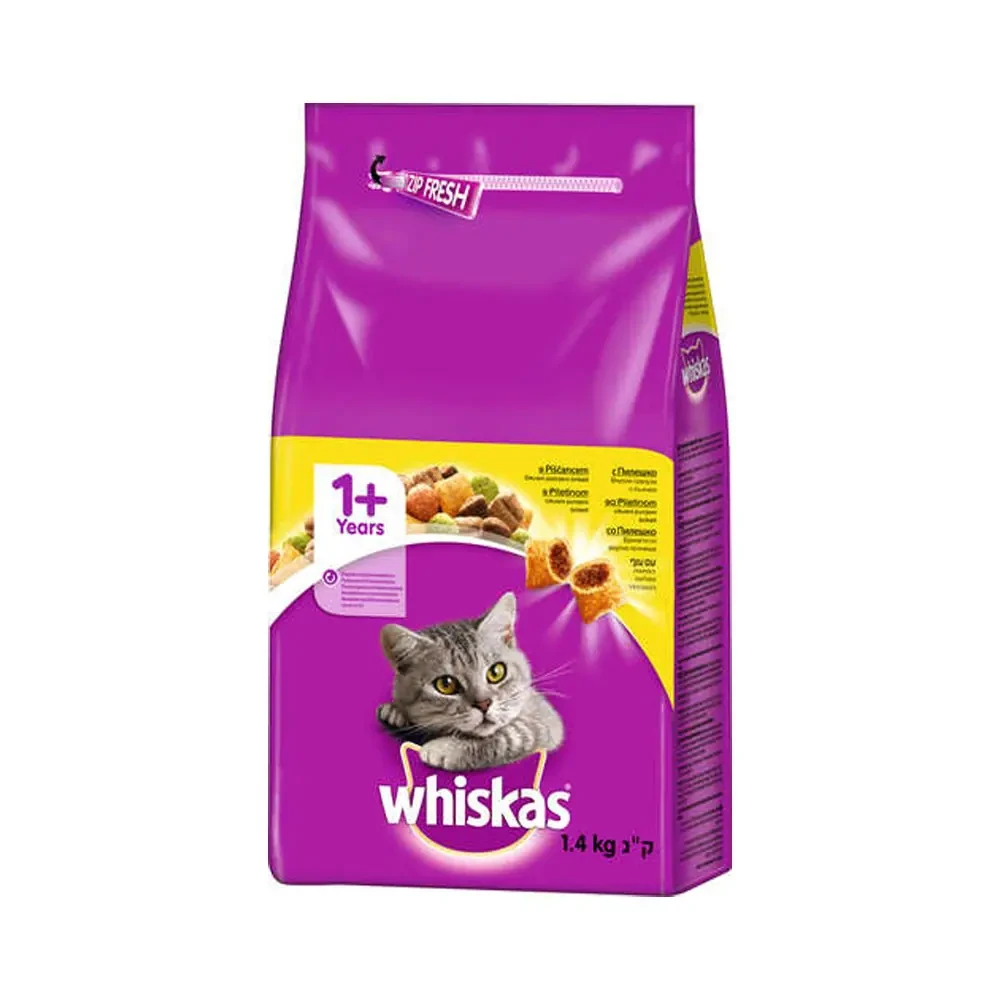 WHISKAS suha hrana za odrasle mačke, piletina, 1,4 kg