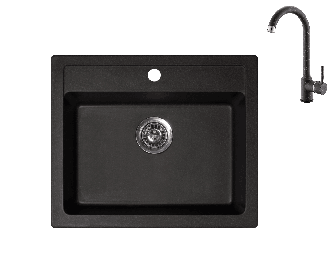 Metalac X Quadro 60 Ugradbeni sudoper + baterija za sudoper Roto, Crna