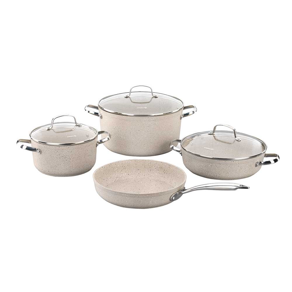 KORKMAZ Set od 3 lonca s poklopcima i tavom Granita (A1272) bež