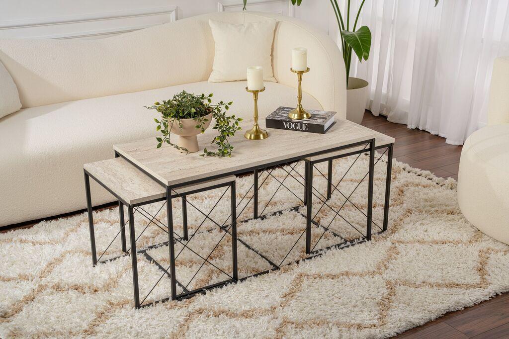 Hanah Home Club set stolova Defne, krem-crna