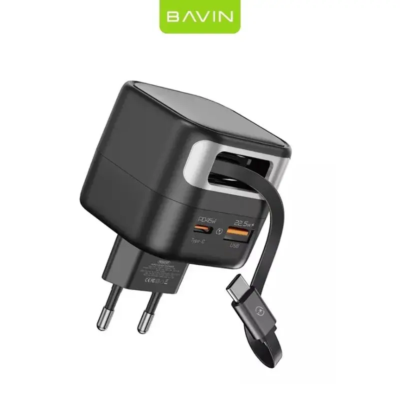 Bavin Retraktabilni kabal brzo punjenje 45W Type-C PC2073Y, Crni