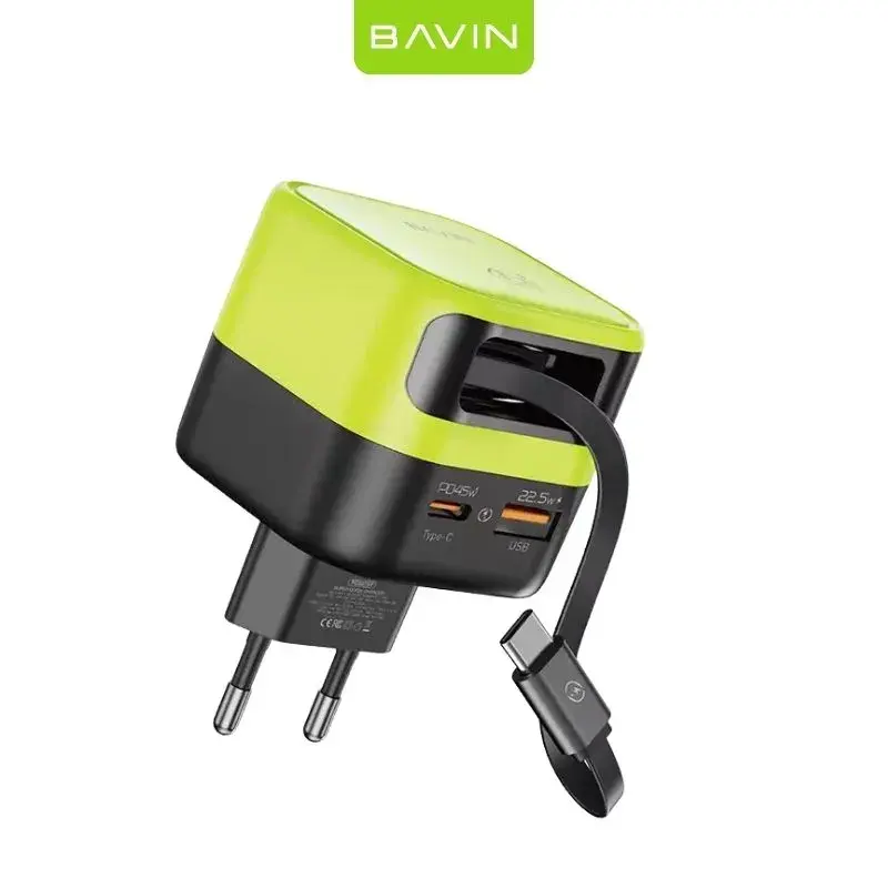Bavin Retraktabilni kabal brzo punjenje 45W Type-C PC2073Y, Zeleni