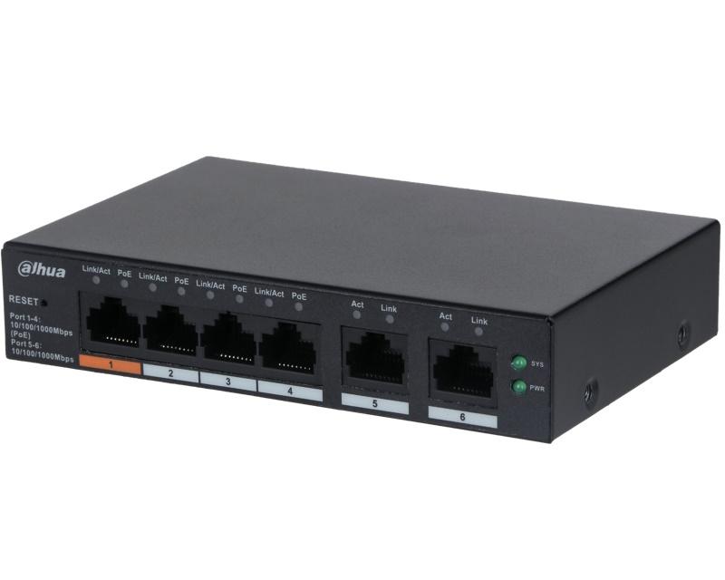 DAHUA Desktop Gigabit Switch Controller CS4006-4GT-60 6-Port Cloud sa 4-Port PoE, Crni