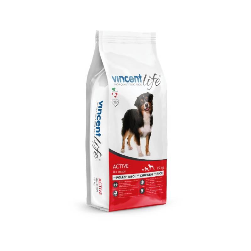 VINCENT LIFE Suha hrana za pse Active, Piletina s rižom, 15kg