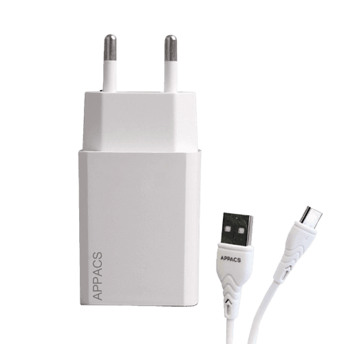 Appacs Punjač A7, 2.1A, Bijeli +USB Tip-C kabal, Bijeli