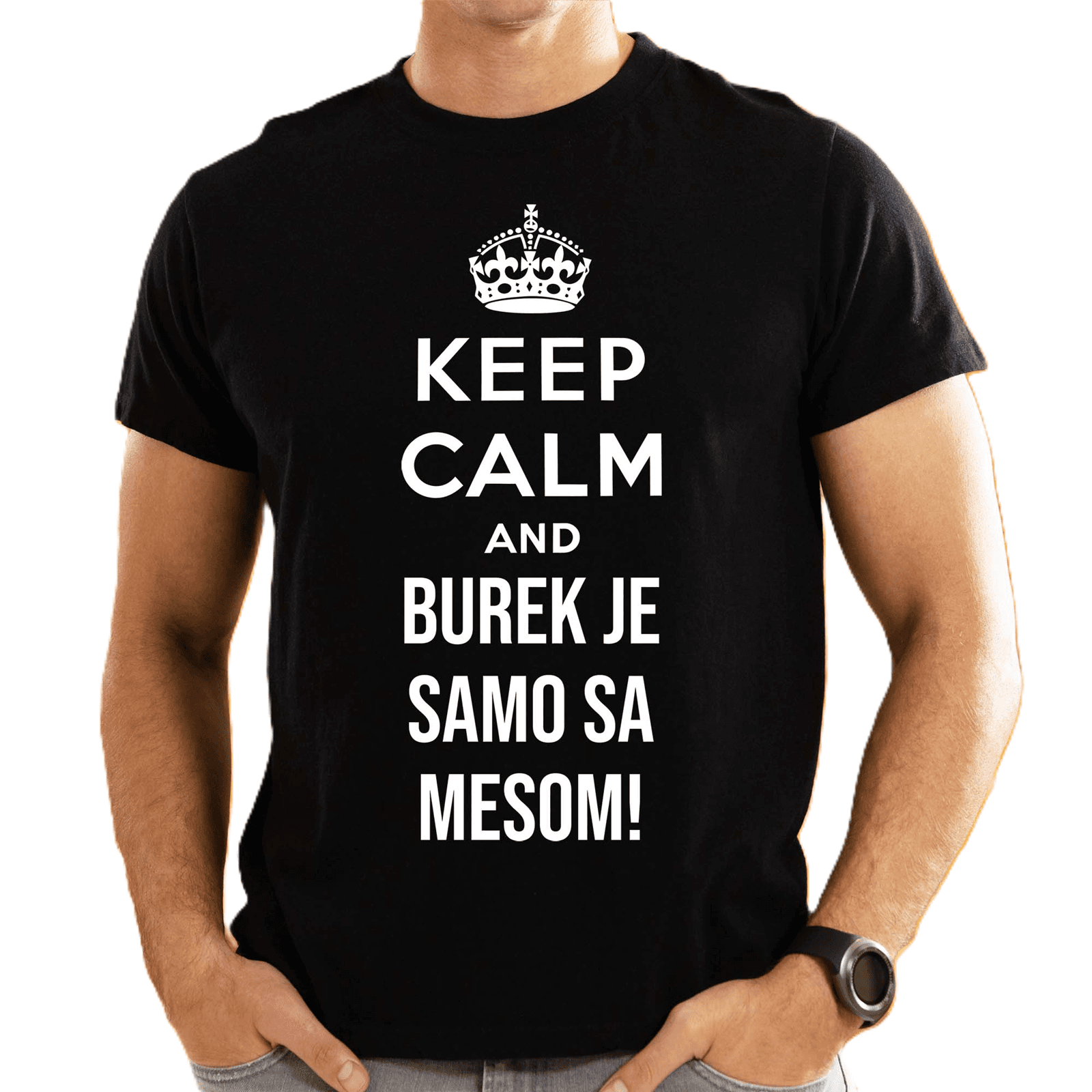 Goatees Muška majica Keep calm and burek je samo sa mesom!, Crna