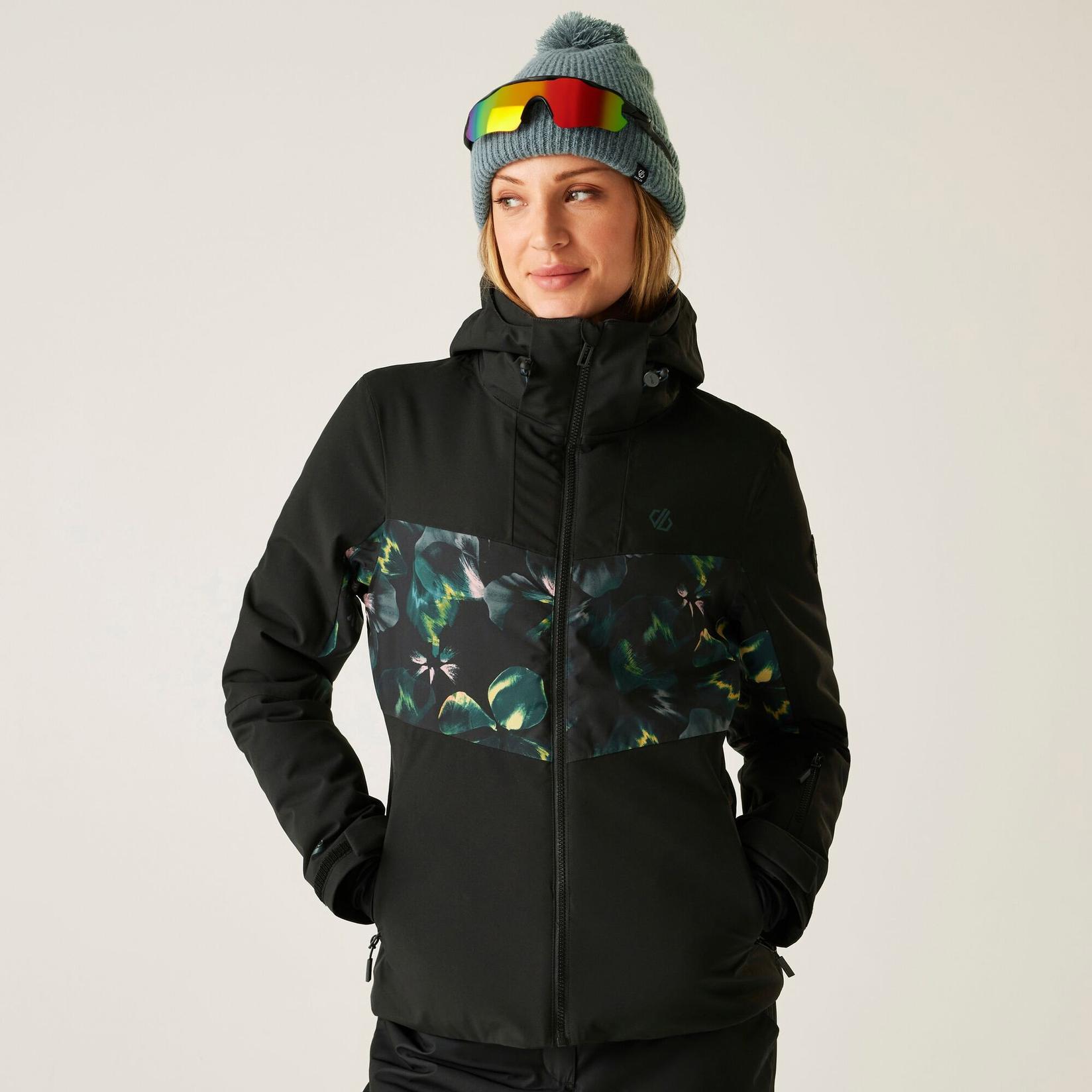 Dare2B Ženska skijaška jakna Iced Floral Print, Crna