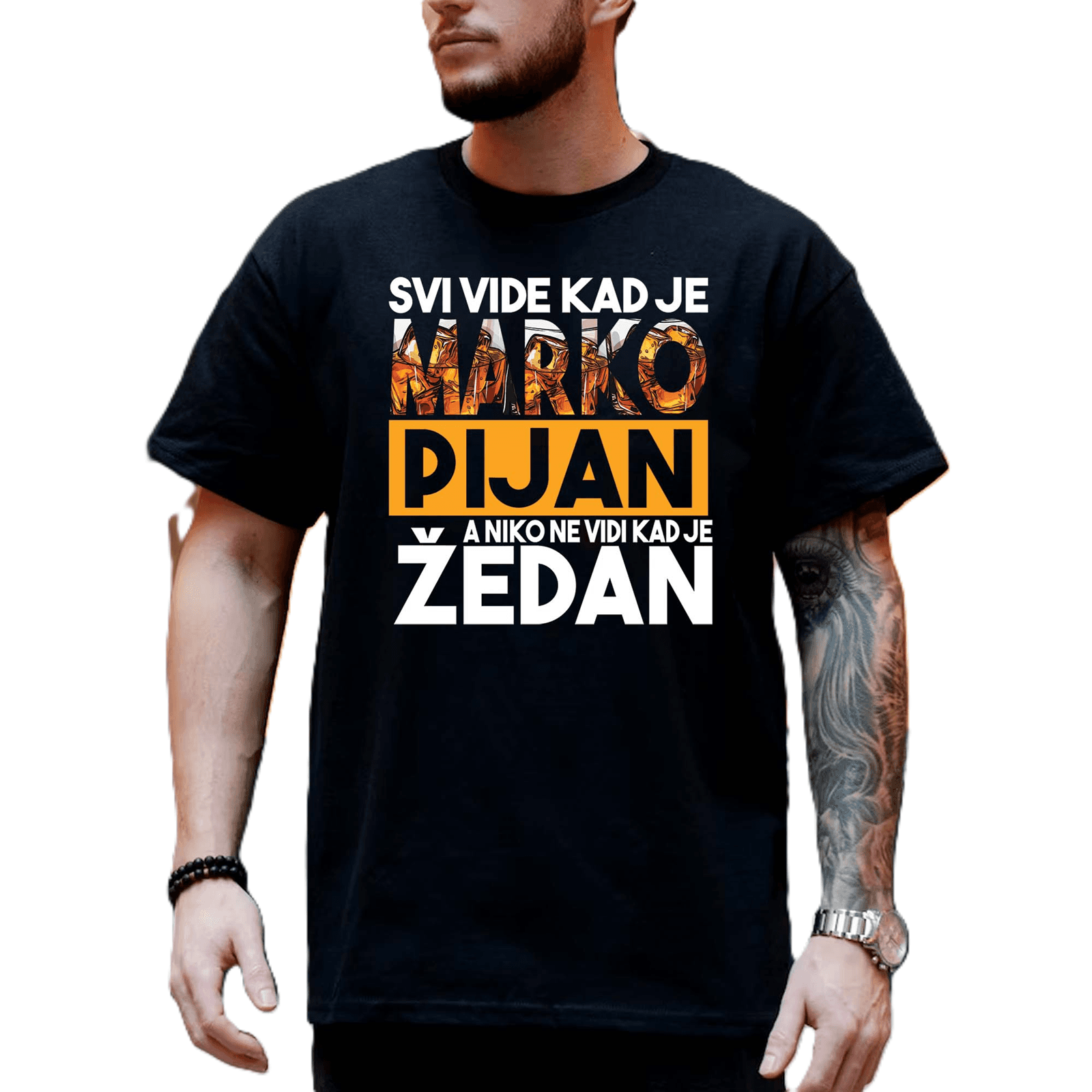 Goatees Muška majica Svi vide kad je (Ime) pijan, a niko ne vidi kad je žedan, Crna